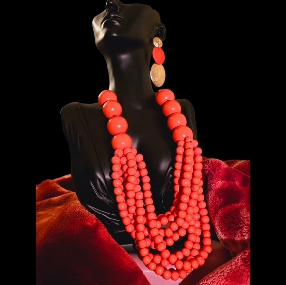 Vintage Tangerine Beaded Necklace & Earring Set - Discounted Shipping - Picture 4 of 4